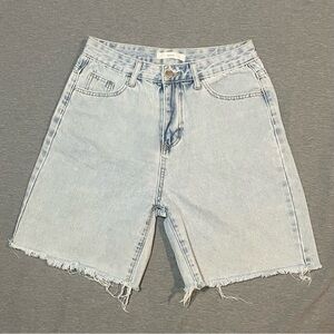 WEARE Light Wash Denim Jorts High Rise Frayed Hem 26” Waist